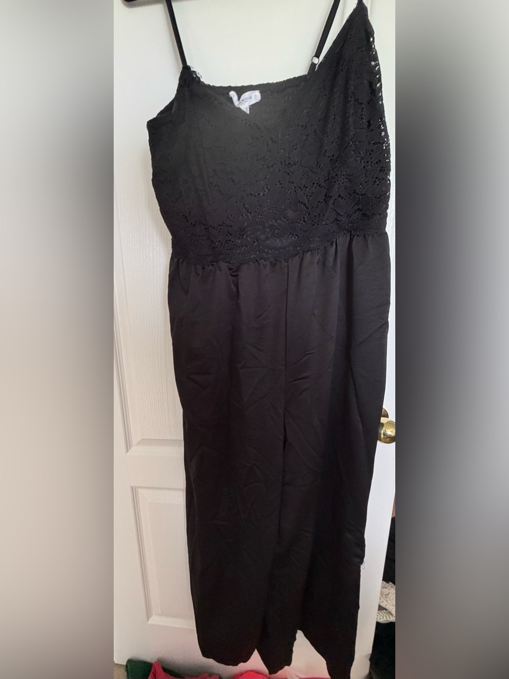 Addition Elle Black Strapless Lace Bodice Jumpsuit with Pockets